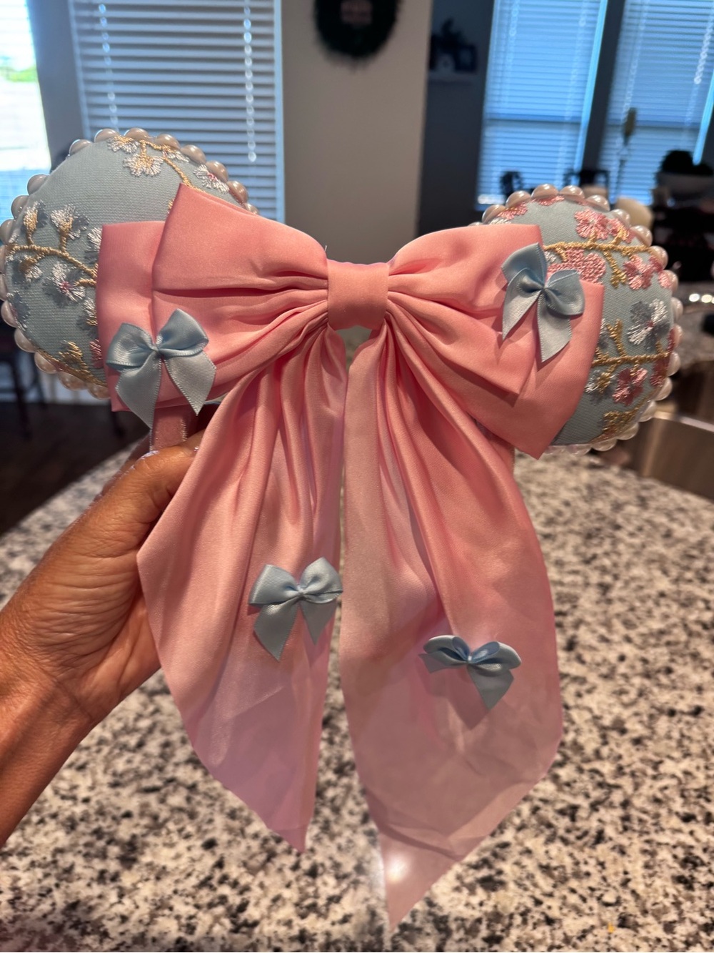 Love Shack Fancy Pink Mickey Mini mouse Ears Headband with Blue Accents